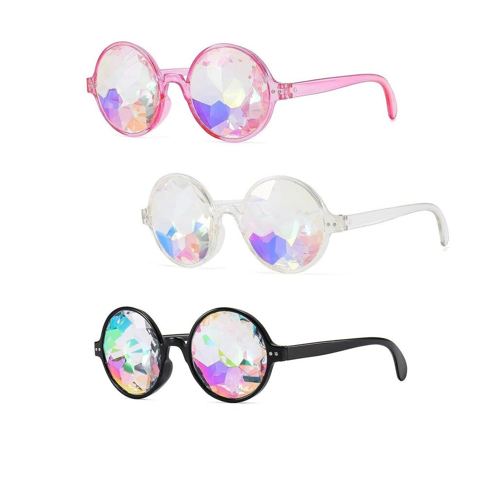 6634 3 Pairs Kaleidoscope Rave Glasses Festivals Goggle Rainbow Sunglass